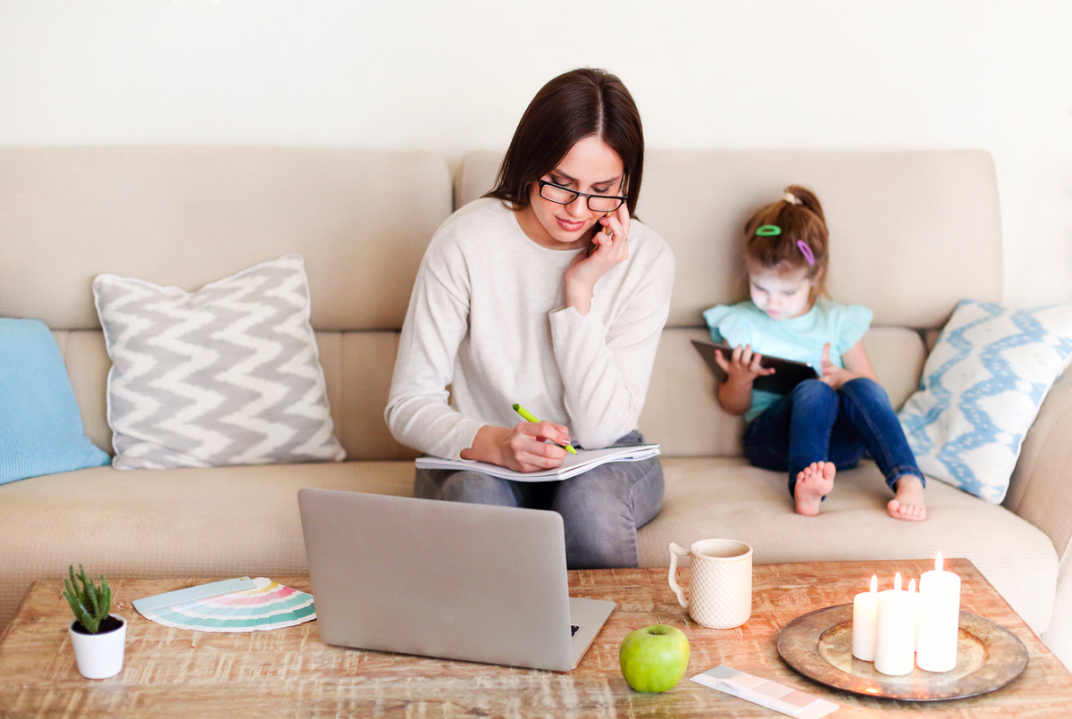 Young Mother Working from Home